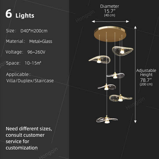 Staircase Duplex Loft Pendant Light Rotating Staircase Light Glass Pendants Lighting Modern Ceiling Chandelier