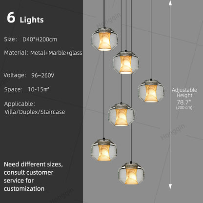 Stair Chandelier Nordic Pendent Light Minimalist Marble Ceiling Hanging Lamp Sitting Room Villa Staircase Chandelier Lighting