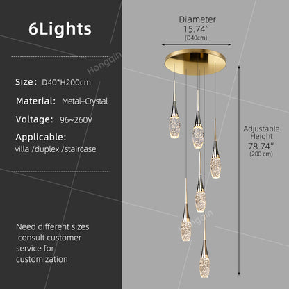 Modern Staircase Pendant Light Luxury Villa Attic Restaurant Suspended Ceiling Ceiling Light Designer Crystal Pendant Light