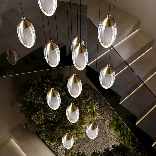 Stair Chandelier Luxury Crystal Chandelier Villa Duplex Loft Pendent Light Lighting Staircase High Ceiling Led Hanging Lamp