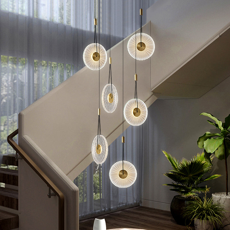 Modern Minimalist Stairs Chandelier Rotating Staircase Hanging Lights Acrylic Luxury Villa High Ceiling Pendent Light Lustre