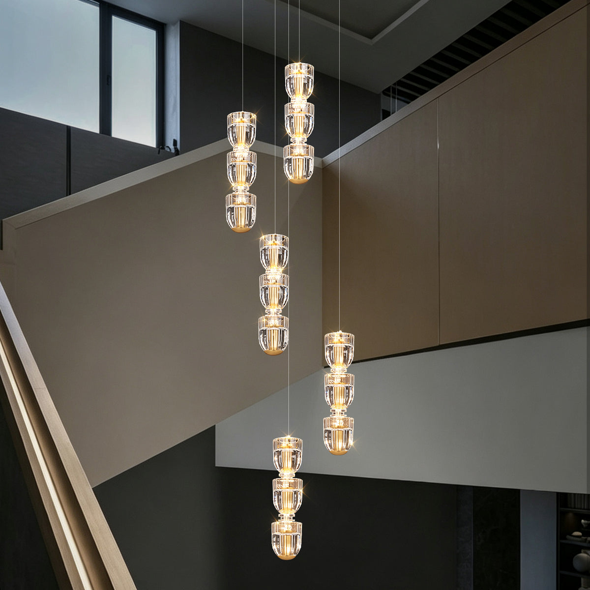 Modern Crystal Stair Loft Duplex Chandelier