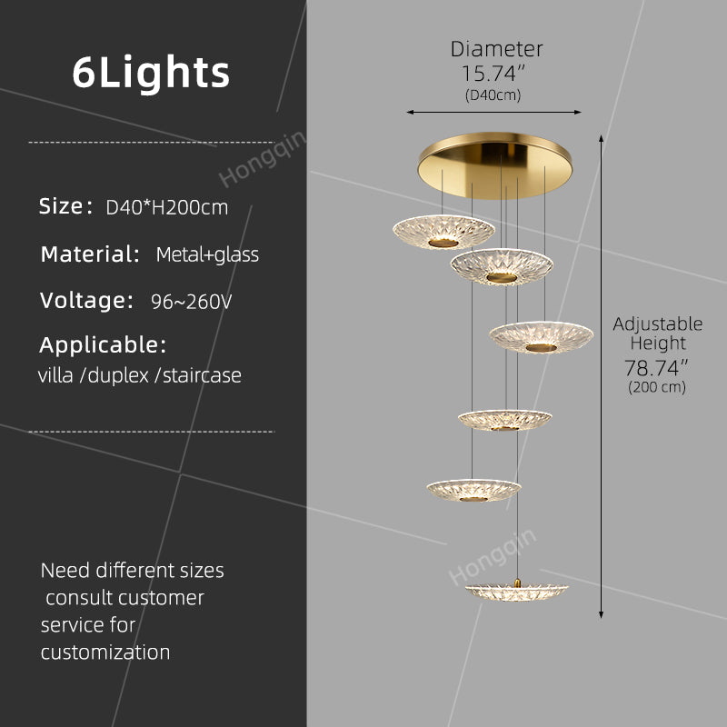 Luxury Glass Long Duplex Attic Stair Chandelier