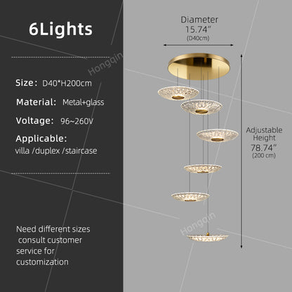 Luxury Glass Long Duplex Attic Stair Chandelier