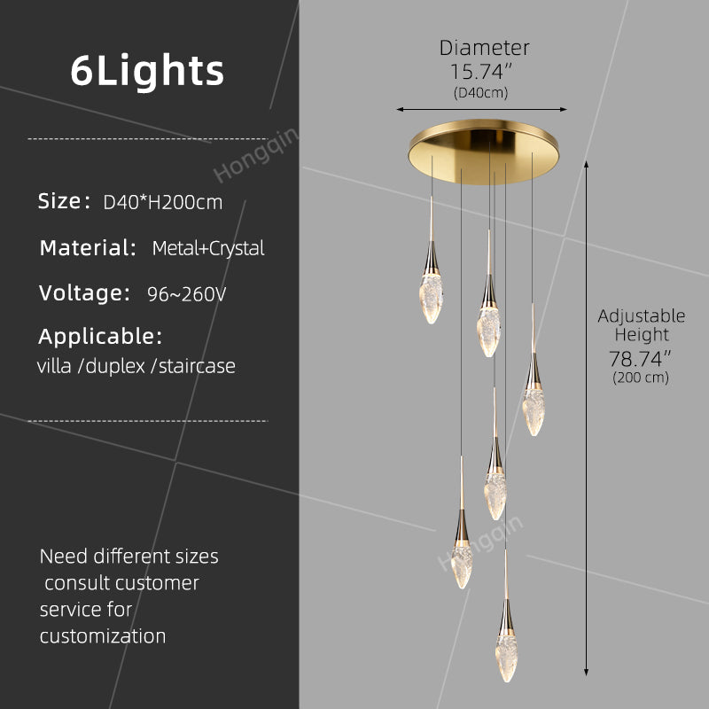 Modern Staircase Chandelier Light Luxury Villa Attic Hanging Ceiling Lamp Designer Crystal Raindrop Pendant Light