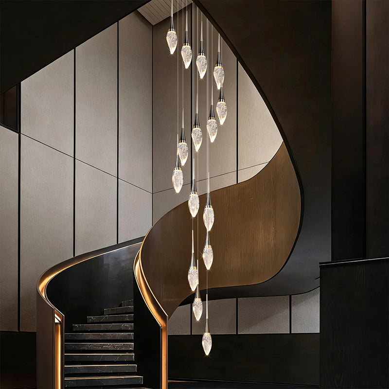 Modern Staircase Chandelier Light Luxury Villa Attic Hanging Ceiling Lamp Designer Crystal Raindrop Pendant Light