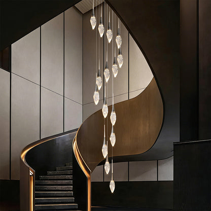 Modern Staircase Chandelier Light Luxury Villa Attic Hanging Ceiling Lamp Designer Crystal Raindrop Pendant Light