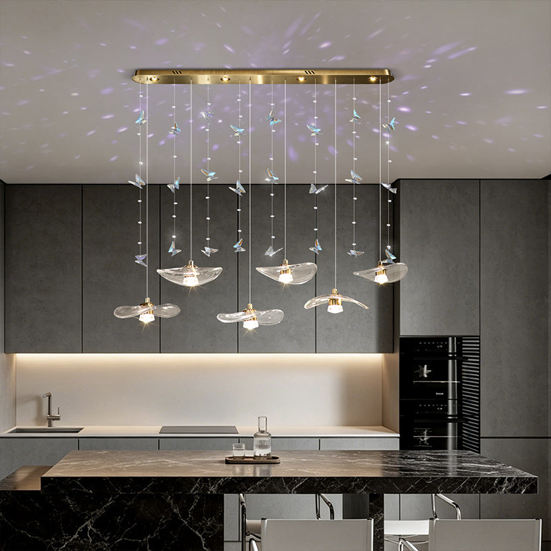 Dining Room Chandeliers Modern Villa Dining Table Bar Counter Kitchen Ceiling Lamp Double Color Lotus Leaf Glass Art Hanging Lam