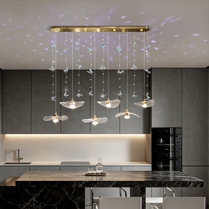 Dining Room Chandeliers Modern Villa Dining Table Bar Counter Kitchen Ceiling Lamp Double Color Lotus Leaf Glass Art Hanging Lam