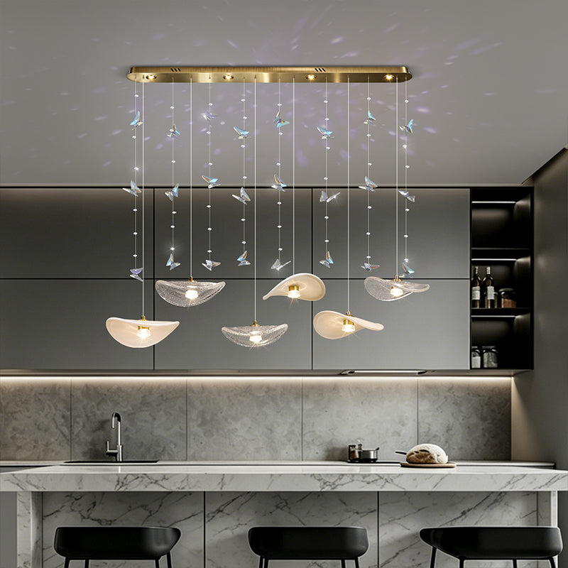 Dining Room Chandeliers Modern Villa Table Island Pendant Lamp Cream-white Lotus Leaf Glass Art Hanging Lamp