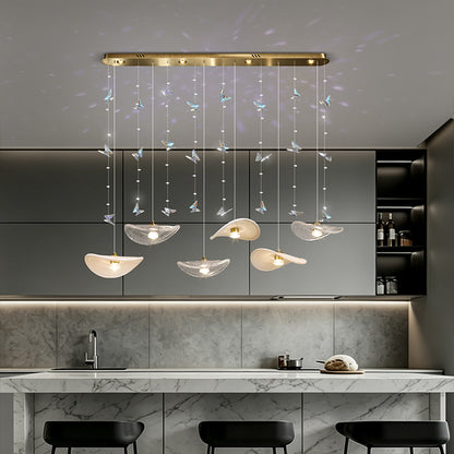 Dining Room Chandeliers Modern Villa Table Island Pendant Lamp Cream-white Lotus Leaf Glass Art Hanging Lamp