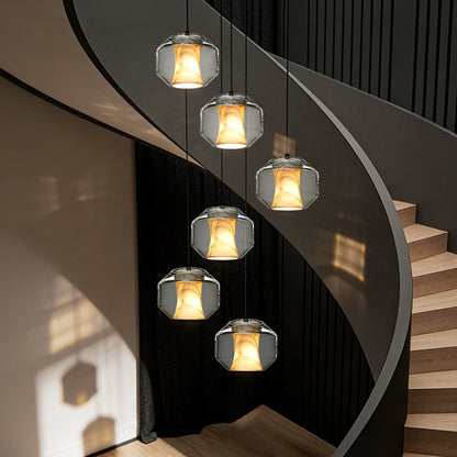 Stair Chandelier Nordic Pendent Light Minimalist Marble Ceiling Hanging Lamp Sitting Room Villa Staircase Chandelier Lighting