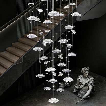 Glass Chandelier Long Luxury Hanging Light Stair Chandelier Modern Hanging Lamp Lighting High Ceiling Staircase Pendant Light