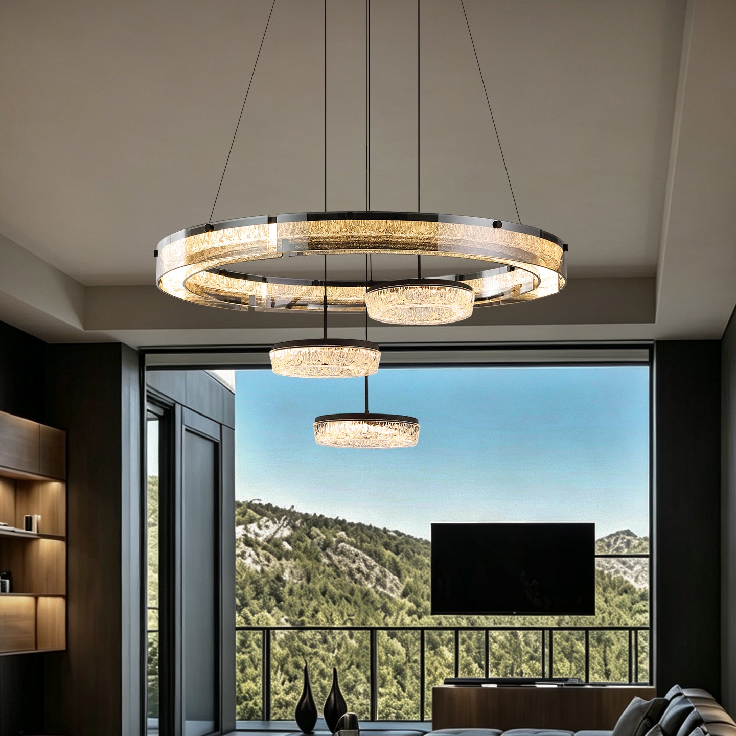 Luxury LED Ring Living Room Hanging Lamp