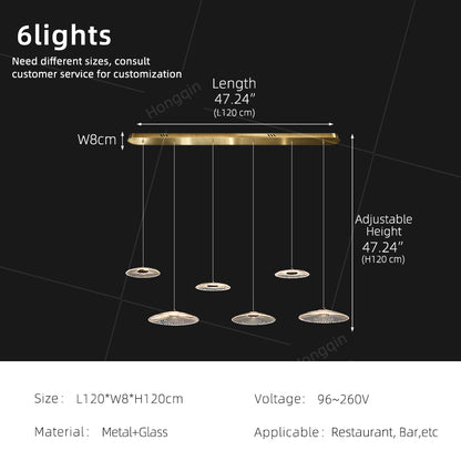Modern Luxury Glass Chandelier Bar Kitchen Island Table Ripple Water Glass Pendant Lamp Art High Ceiling Hanging Lights