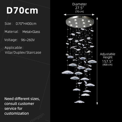 Glass Chandelier Long Luxury Hanging Light Stair Chandelier Modern Hanging Lamp Lighting High Ceiling Staircase Pendant Light