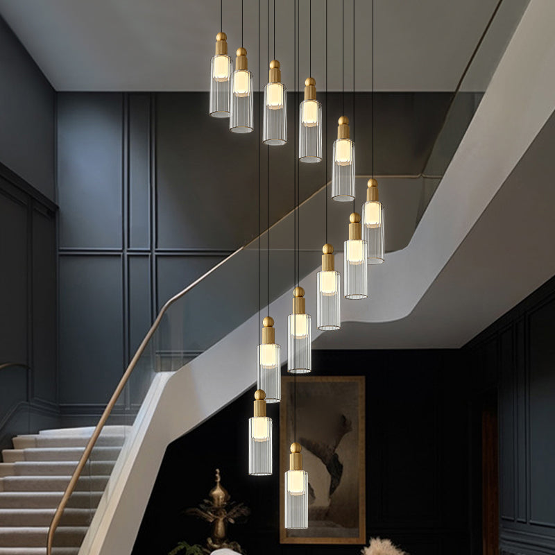 Modern Glass Chandelier for Stairs Sitting Room Villa Staircase Chandelier High Ceiling Pendant Lights Staircase Hanging Lamp