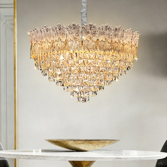 Modern Luxury Gold Iron Crystal Living Room Hanging Lamp
