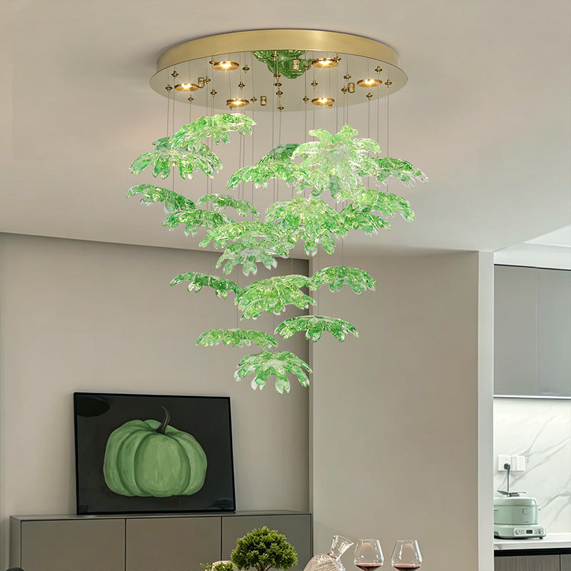 Modern Green Leaf Glass living room Chandelier