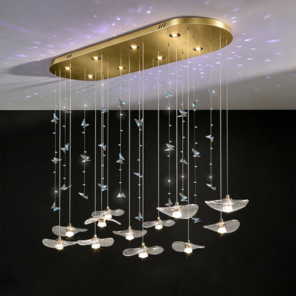 Dining Room Chandeliers Modern Villa Dining Table Bar Counter Kitchen Ceiling Lamp Double Color Lotus Leaf Glass Art Hanging Lam