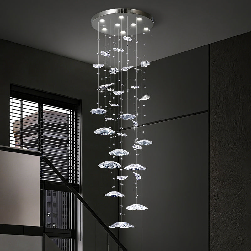Glass Chandelier Long Luxury Hanging Light Stair Chandelier Modern Hanging Lamp Lighting High Ceiling Staircase Pendant Light