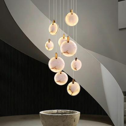 Luxury High Ceiling Hanging Lights Marble Pendant Light for Stair Lustre Sitting Room Villa Staircase Chandelier Lighting