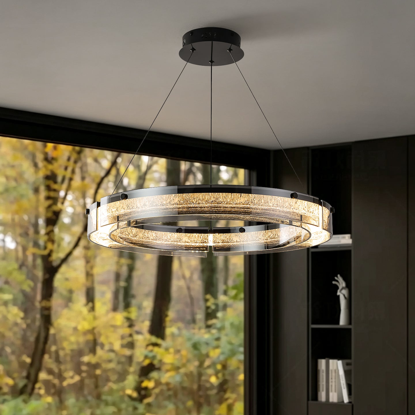 Modern Double Ring LED Suspension Chandelier
