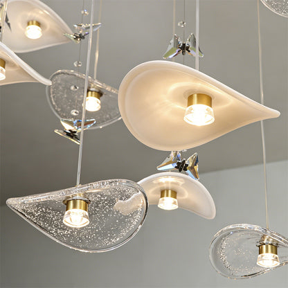 Dining Room Chandeliers Modern Villa Table Island Pendant Lamp Cream-white Lotus Leaf Glass Art Hanging Lamp