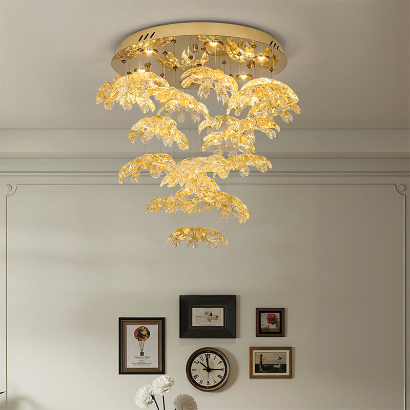 High End Art Glass Leaf Pendant Chandelier