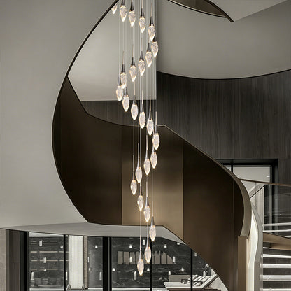 Modern Staircase Chandelier Light Luxury Villa Attic Hanging Ceiling Lamp Designer Crystal Raindrop Pendant Light