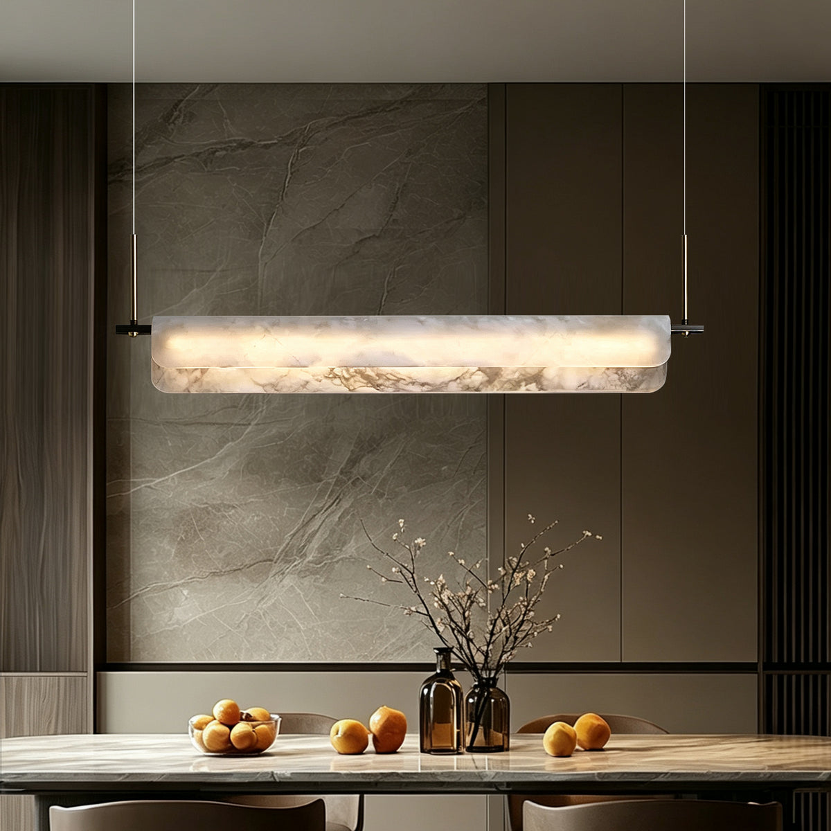 Modern Natural Marble Long Chandelier