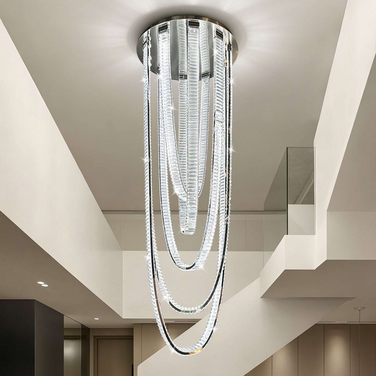 Modern Crystal Living Room Duplex Loft Hall High Chandelier