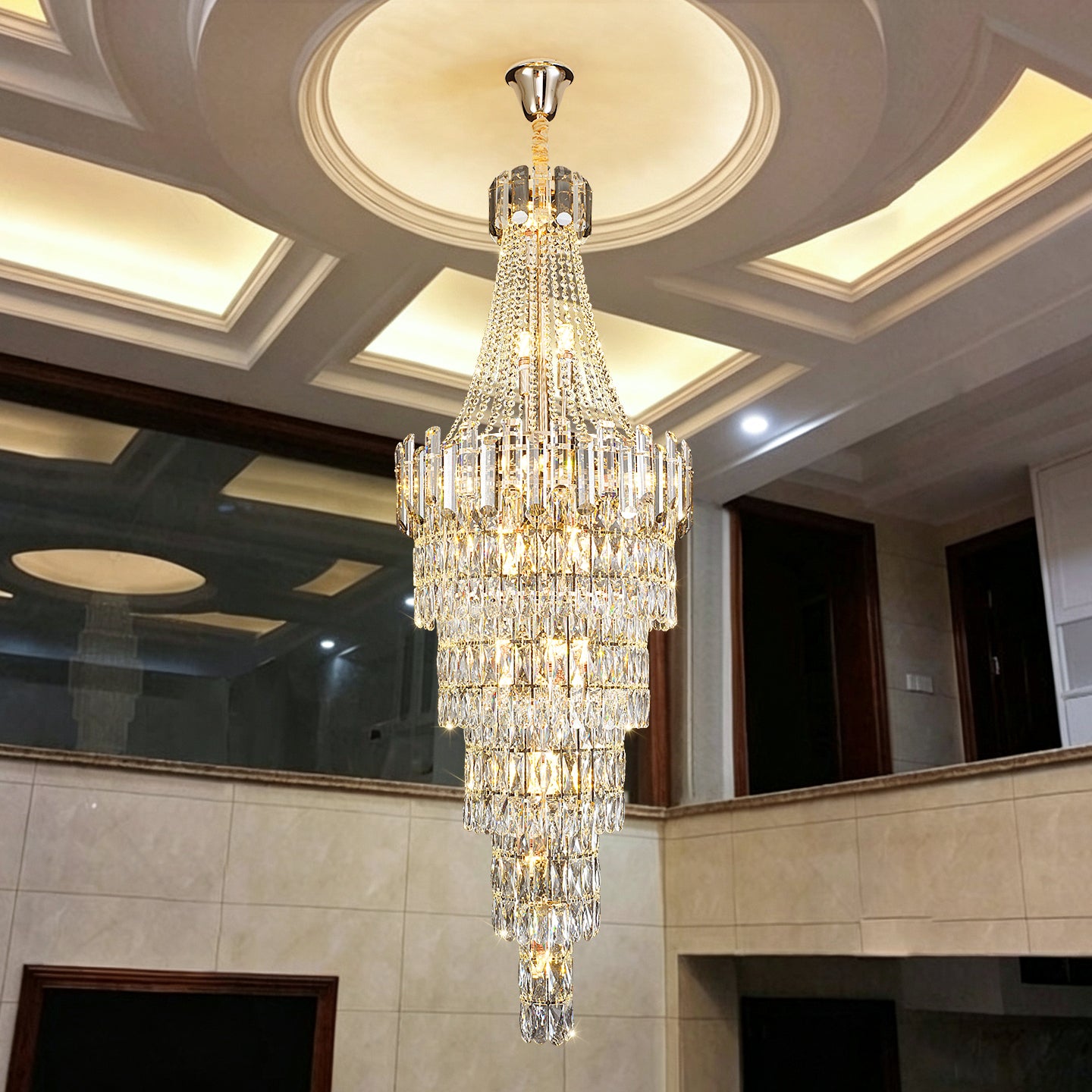 Luxury Stair Crystal Duplex Hall Chandelier