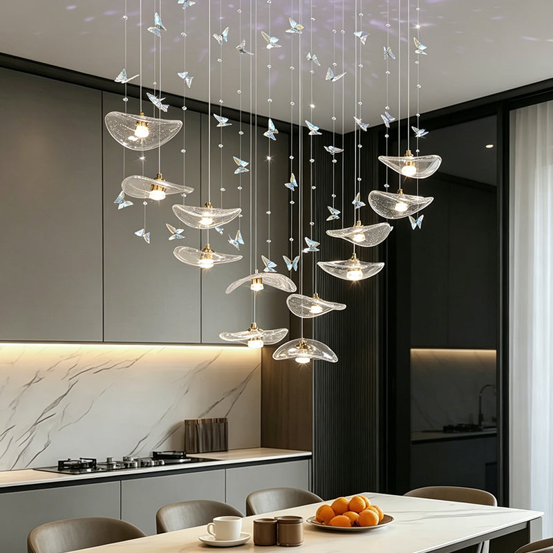 Restaurant Pendant Light Modern Villa Loft Chandelier Designer Lotus Leaf Glass Ceiling Hanging Chandelier