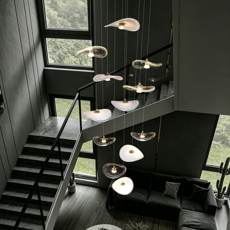 Stair Light LED Glass Chandelier Modern Pendant Light for Living Restaurant Staircase Long Villa Hote Luxury Stairwell Lighting