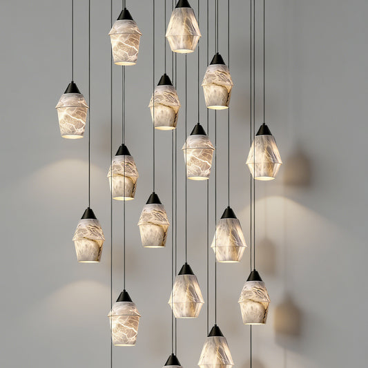 Stair Chandelier Nordic Minimalist Marble Hanging Lamp Sitting Room Villa Staircase Chandelier High Ceiling Pendant Light Lustre