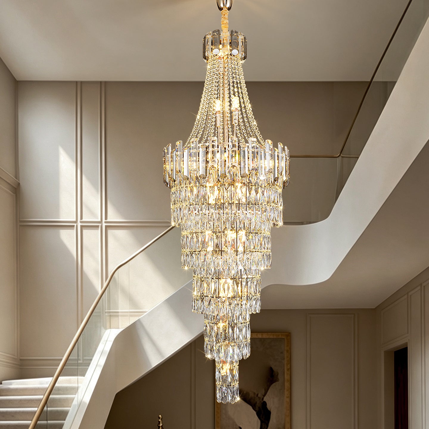 Luxury Stair Crystal Duplex Hall Chandelier