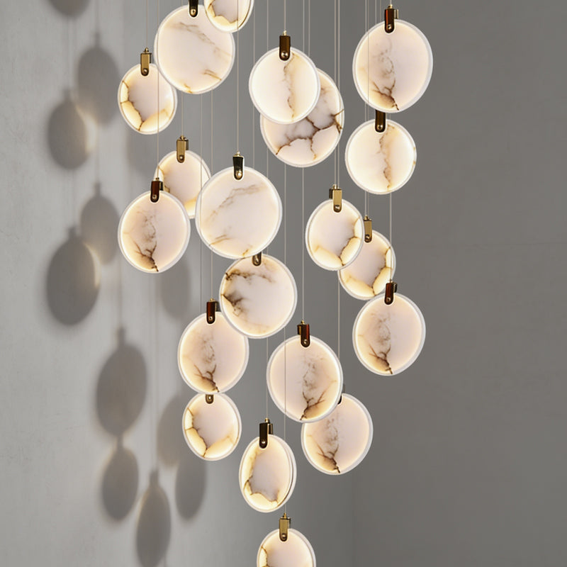 Luxury High Ceiling Hanging Lights Marble Pendant Light for Stair Lustre Sitting Room Villa Staircase Chandelier Lighting