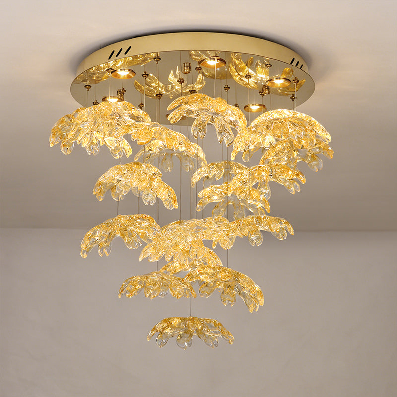 High End Art Glass Leaf Pendant Chandelier