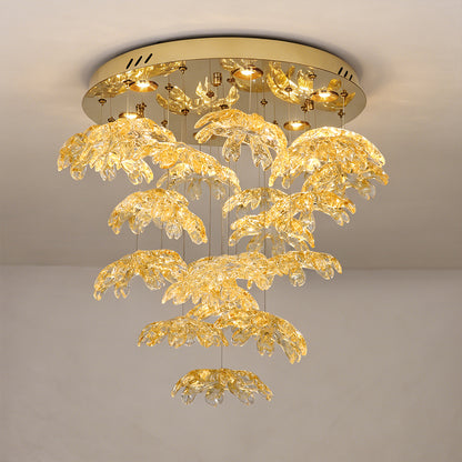 High End Art Glass Leaf Pendant Chandelier