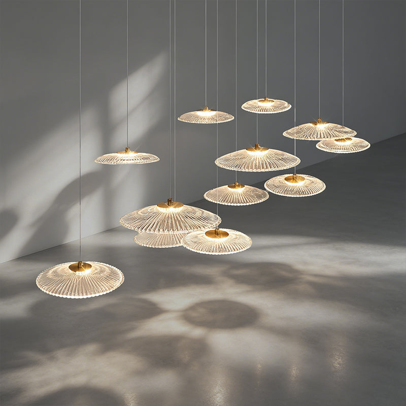 Modern Luxury Glass Chandelier Bar Kitchen Island Table Ripple Water Glass Pendant Lamp Art High Ceiling Hanging Lights