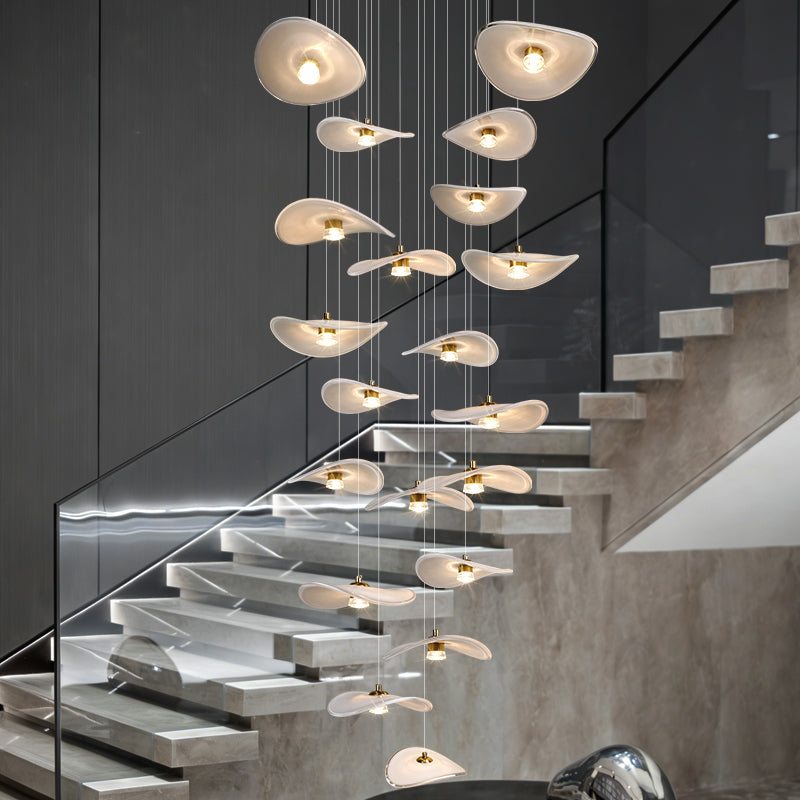 Modern Staircase High Ceiling Chandelier Rotating Glass Chandelier Light Villa Duplex Loft Hanging Lamp