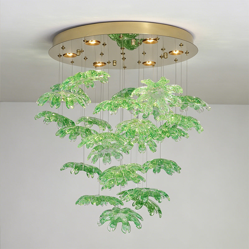Modern Green Leaf Glass living room Chandelier