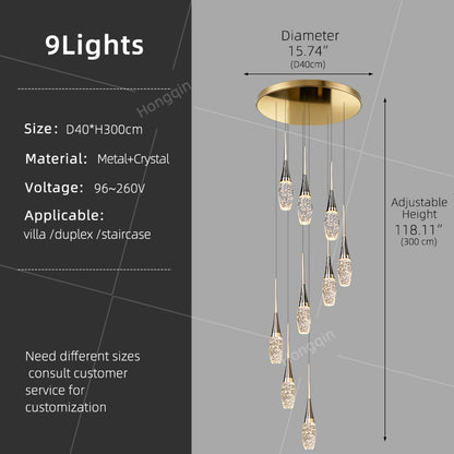 Modern Staircase Pendant Light Luxury Villa Attic Restaurant Suspended Ceiling Ceiling Light Designer Crystal Pendant Light