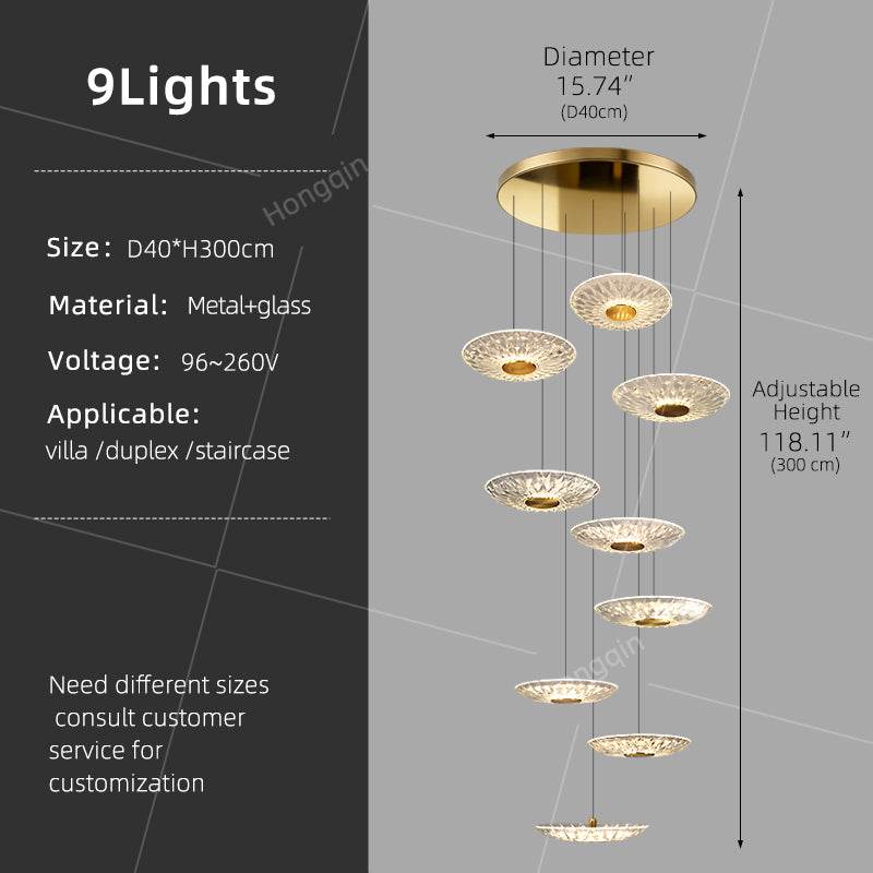 Luxury Glass Long Duplex Attic Stair Chandelier