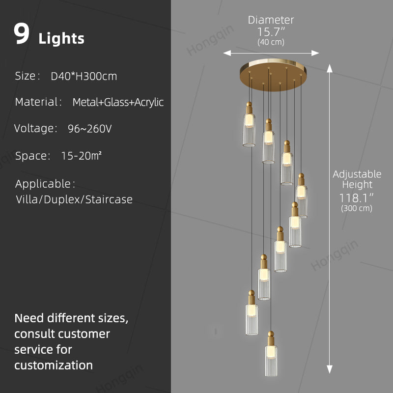 Modern Glass Chandelier for Stairs Sitting Room Villa Staircase Chandelier High Ceiling Pendant Lights Staircase Hanging Lamp
