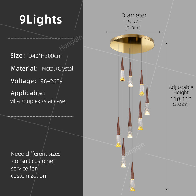 Staircase Hanging Light Rotating Staircase Crystal Chandelier Hanging Lamp Hall Villa High Ceiling Long Pendant Light Lighting