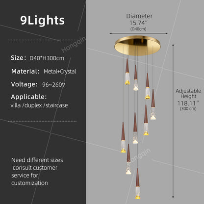 Staircase Hanging Light Rotating Staircase Crystal Chandelier Hanging Lamp Hall Villa High Ceiling Long Pendant Light Lighting