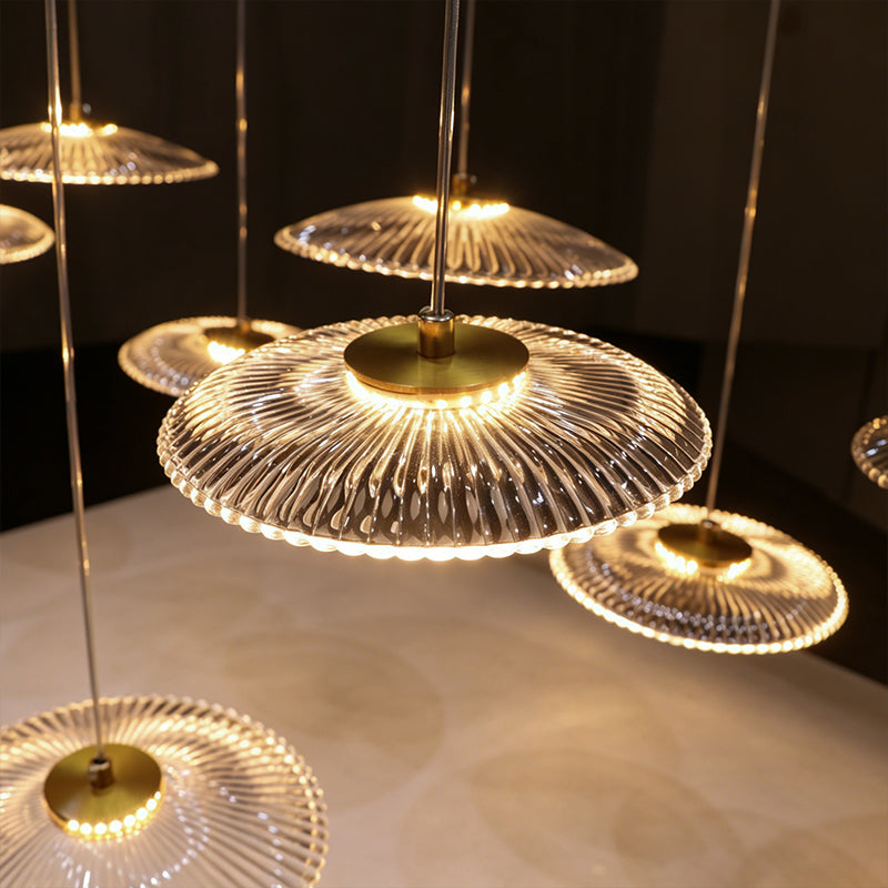 Modern Luxury Glass Chandelier Bar Kitchen Island Table Ripple Water Glass Pendant Lamp Art High Ceiling Hanging Lights