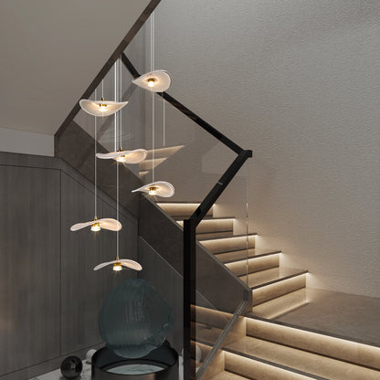 Modern Staircase High Ceiling Chandelier Rotating Glass Chandelier Light Villa Duplex Loft Hanging Lamp